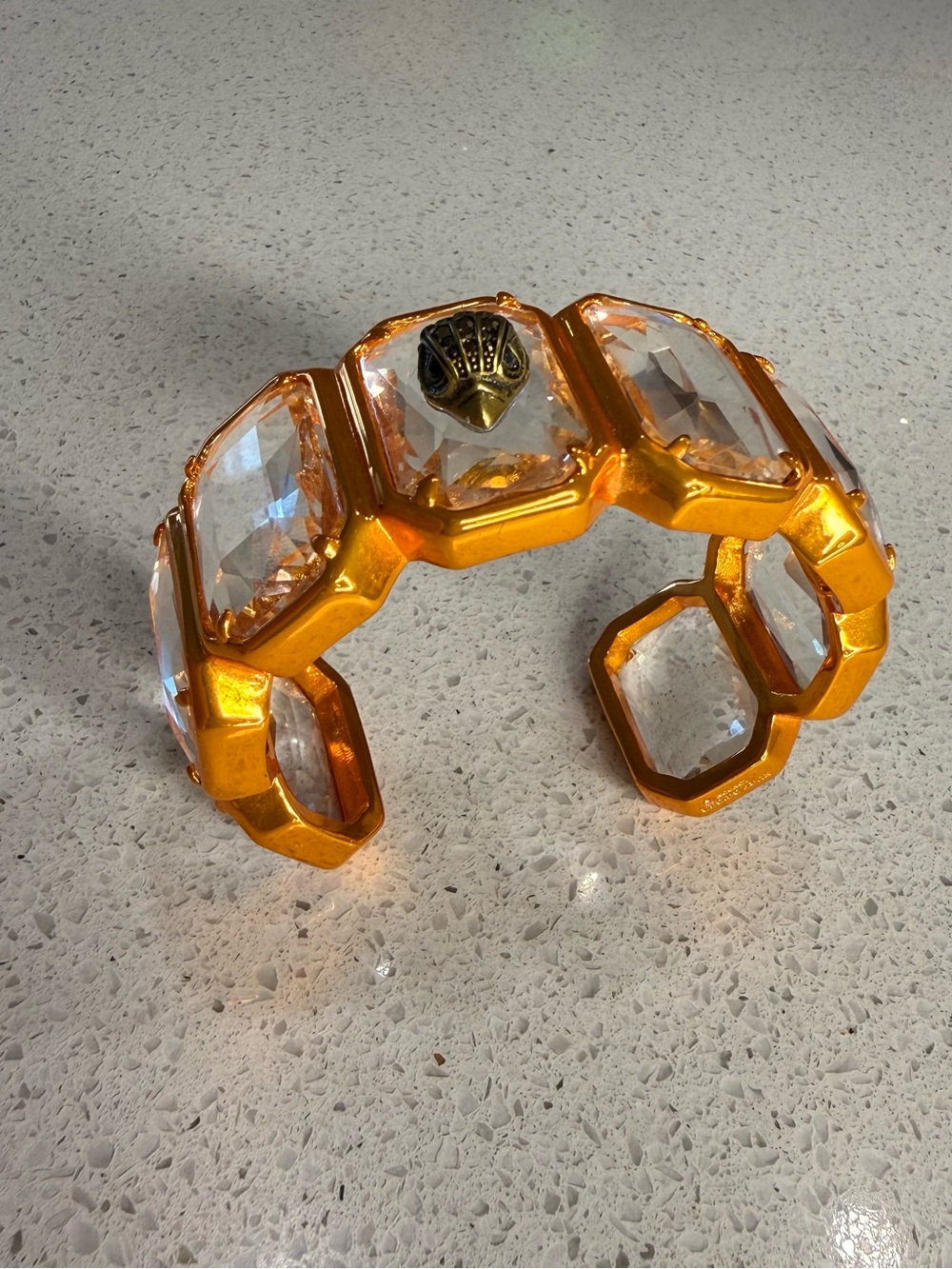 Orange Gold-Tone Crystal Statement Cuff Bracelet